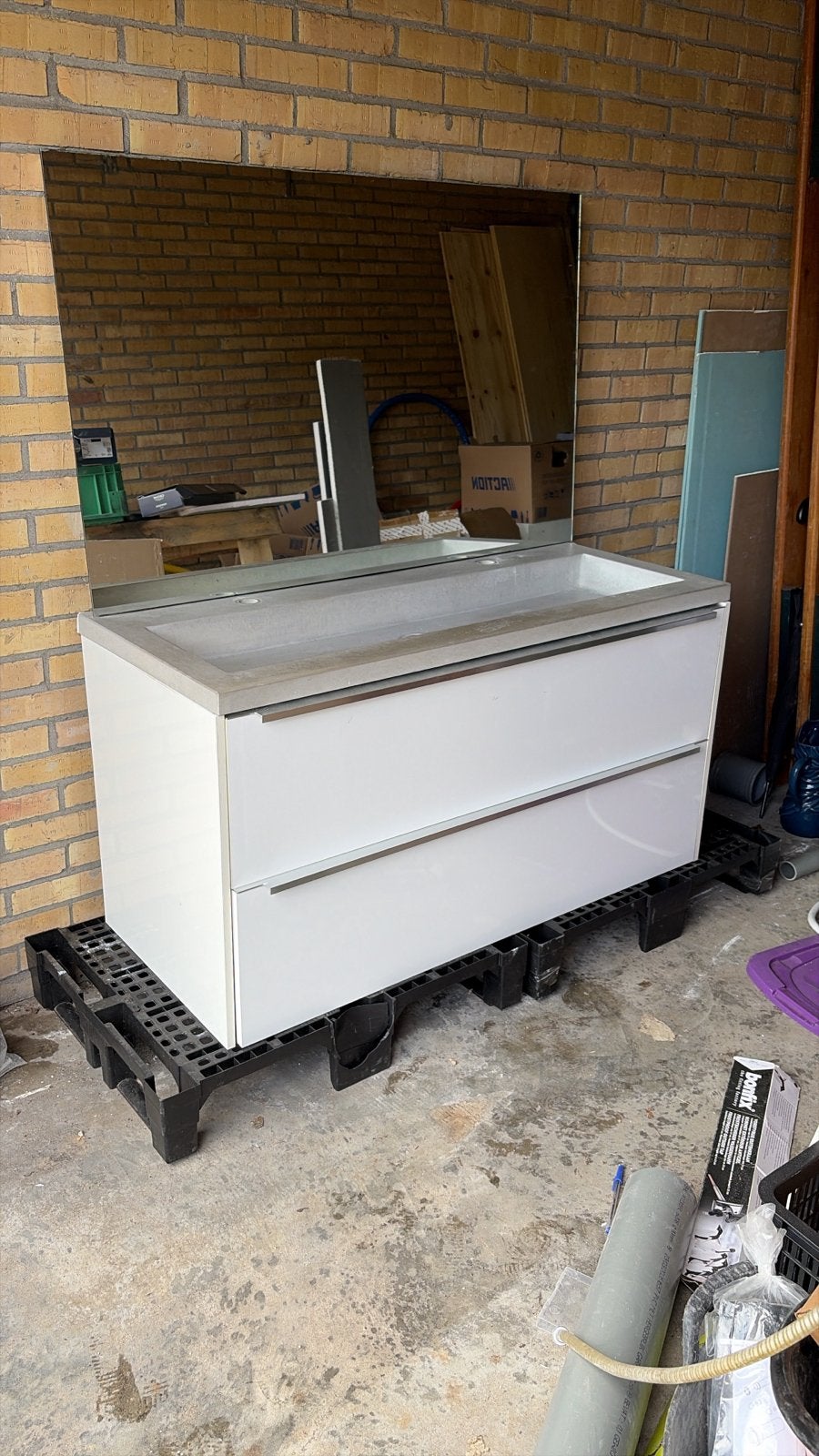 Wastafelmeubel met betonnen bak, 120x40cm, Ophalen, Gebruikt, 100 tot 150 cm, Minder dan 100 cm
