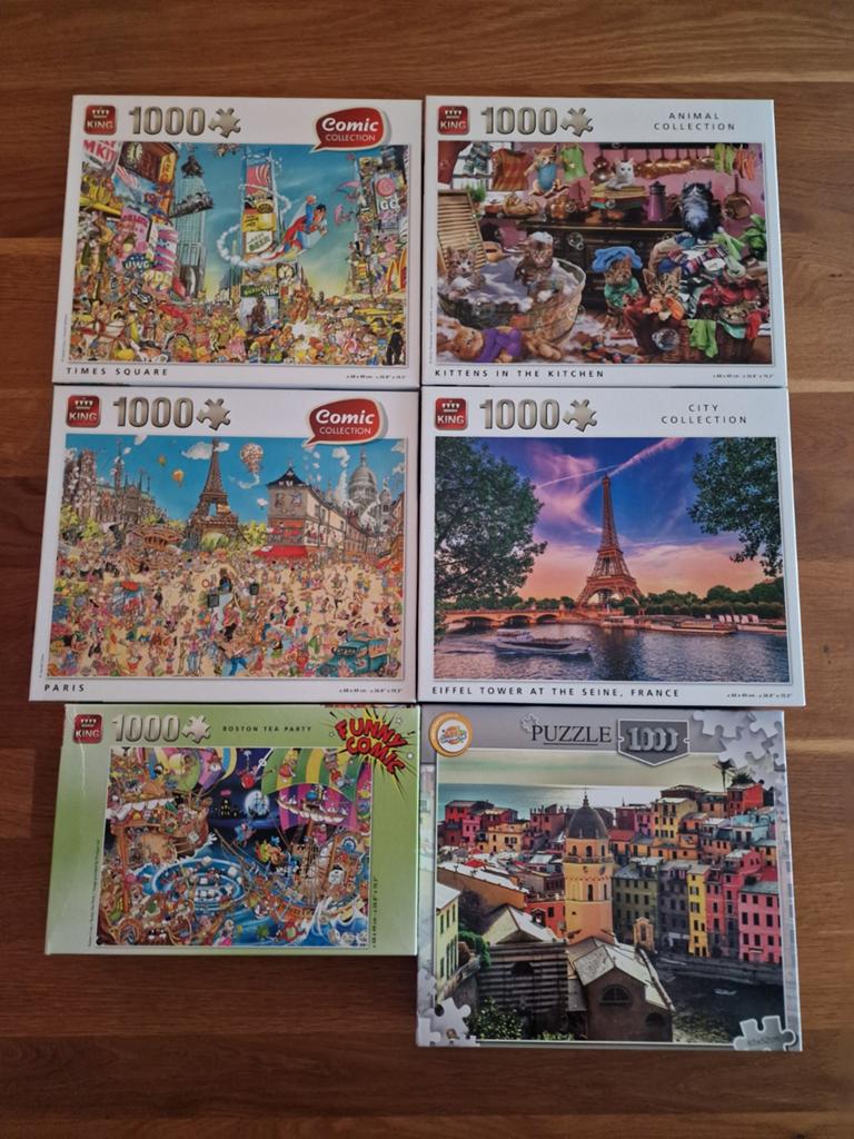NIEUW/ZGAN 6 puzzels 1000 stukjes, Ophalen, 500 t/m 1500 stukjes, Zo goed als nieuw