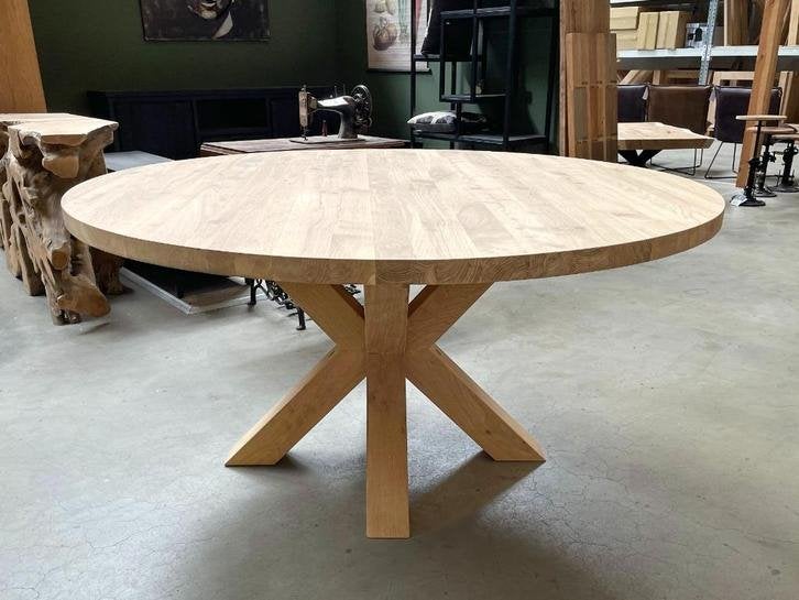 Ronde eettafel | Massief eiken | Ø 40 / 220 cm | 40 mm dik, Niet ingevuld, 100 tot 150 cm, Verzenden, Eiken