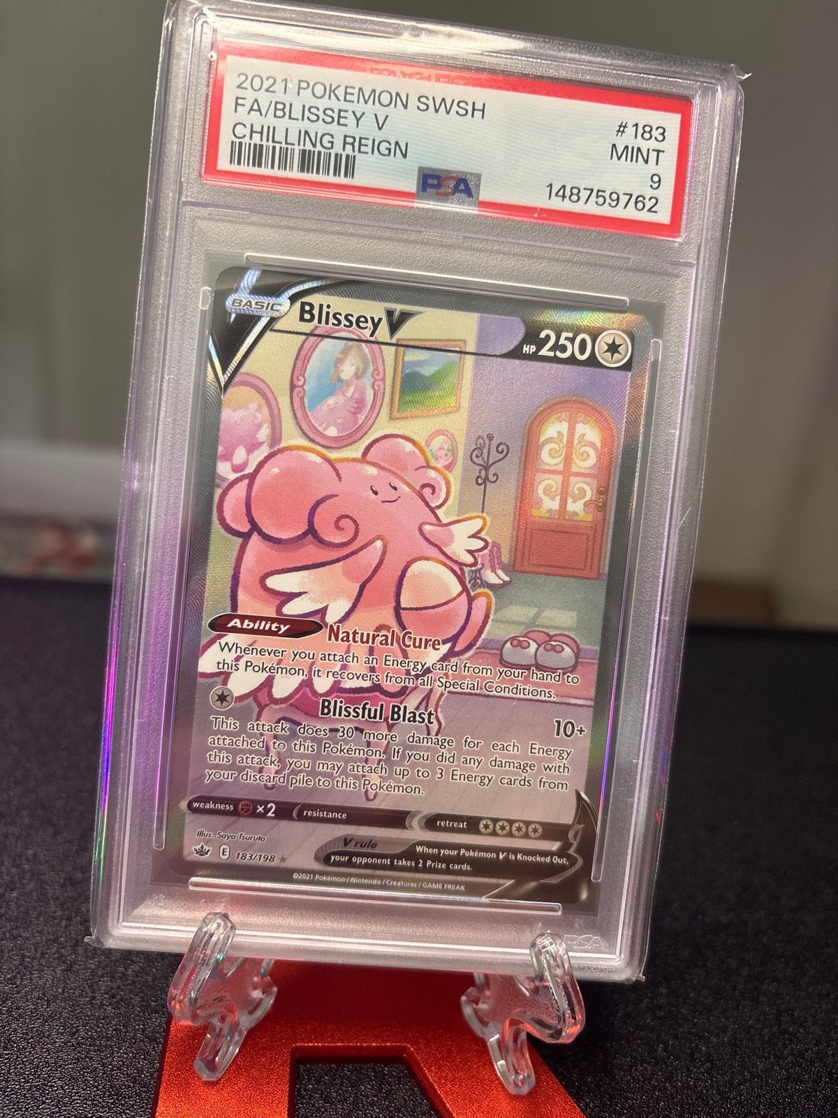 Blissey V Chilling Reign #183 PSA 9 MINT Pokémon Kaart, Ophalen of Verzenden, Zo goed als nieuw, Losse kaart