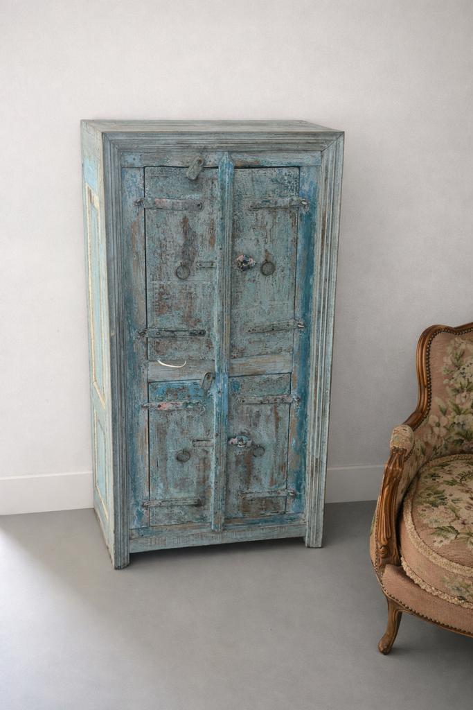 Uniek blauw houten kastje - Vintage look, Ophalen