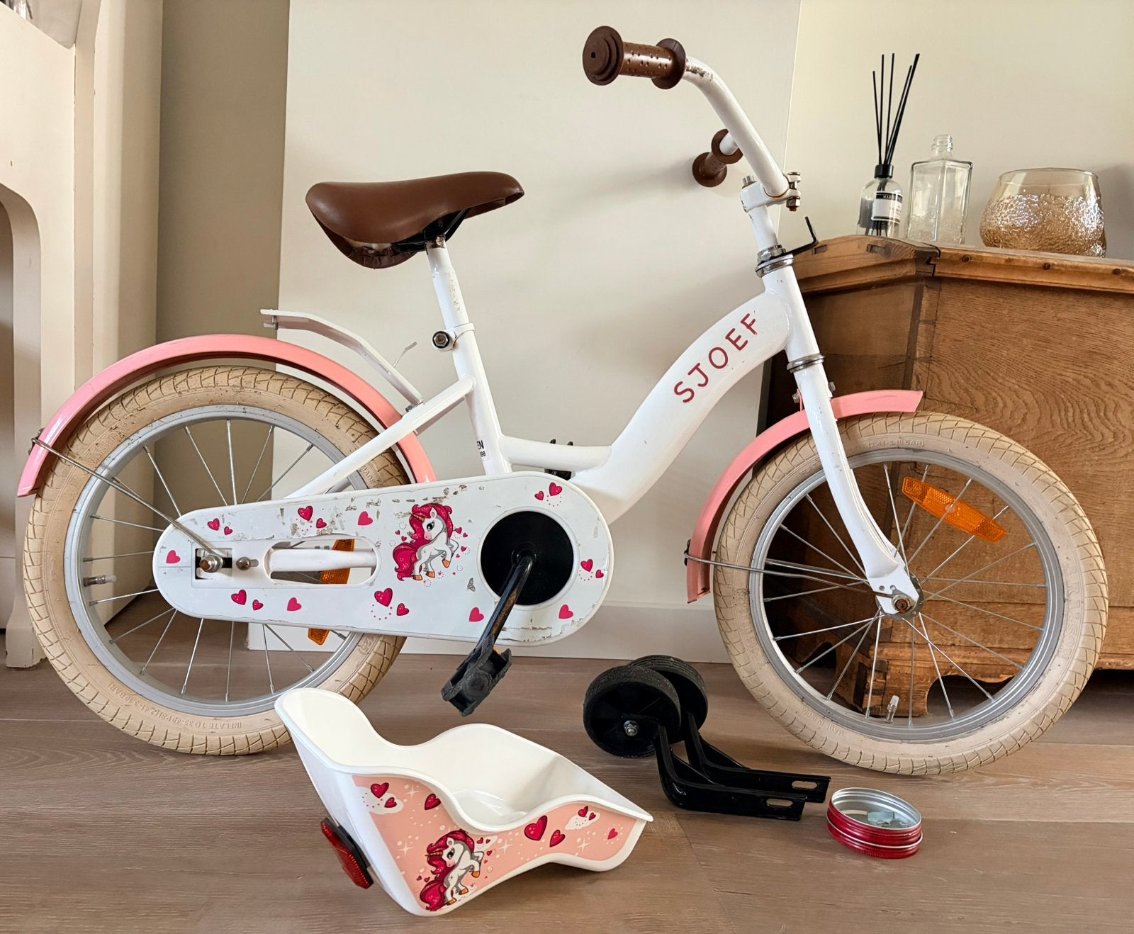 Sjoef meisjesfiets 16 inch, Fietsen en Brommers, Ophalen, Terugtraprem, Zijwieltjes, 16 tot 20 inch