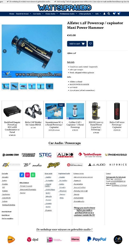 Alfatec 1.2F Powercap / Condensator Maxi Power Hammer, Auto diversen, Autospeakers, Gebruikt, ., Ophalen of Verzenden, .