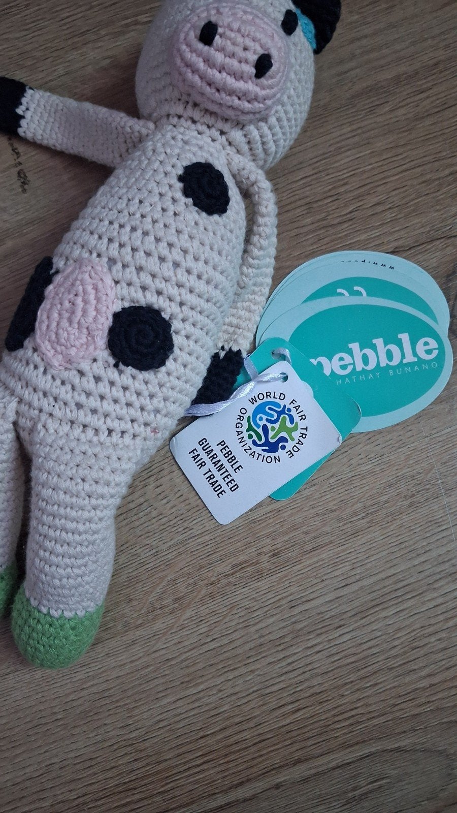 Pebble gehaakte koe knuffel - Fair Trade & Biologisch, Ophalen of Verzenden, Nieuw, Overige typen