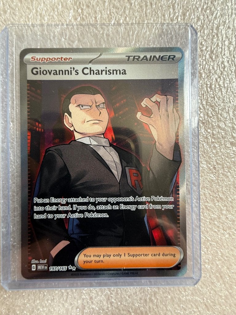 Giovanni's Charisma (MEW 197) 151 Pokemon, Ophalen of Verzenden, Zo goed als nieuw, Losse kaart, Foil