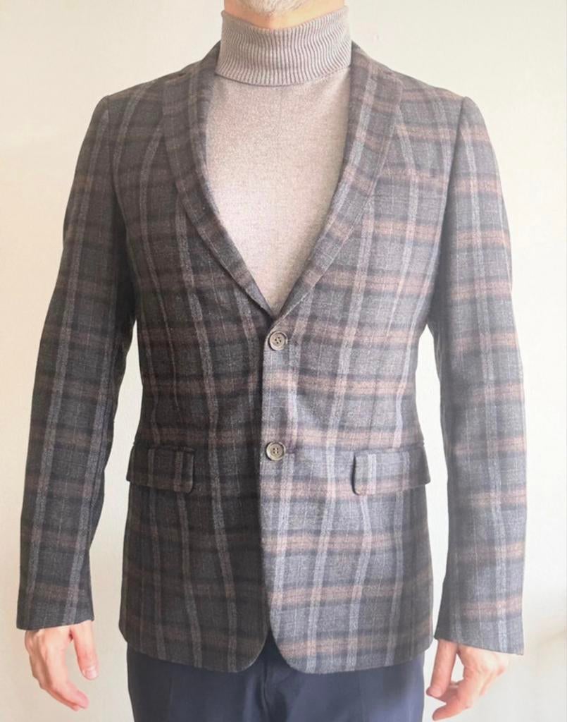 Fabrika geruit colbert met suède elleboogstukken, Kleding | Heren, Ophalen of Verzenden, Zo goed als nieuw, Maat 46 (S) of kleiner