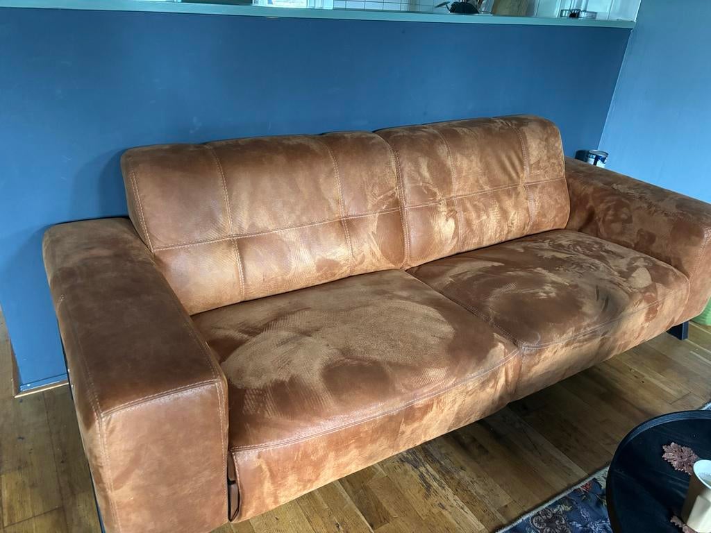 Nubuck leren bankstel met loveseat, Ophalen, Zo goed als nieuw, Rechte bank, 200 tot 250 cm