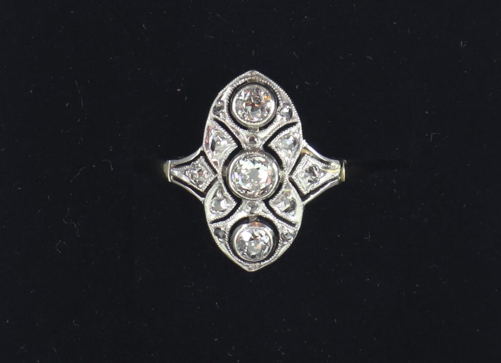 Antieke goud platina Art Deco ring diamant, Ophalen of Verzenden, Goud, Ring, Met edelsteen