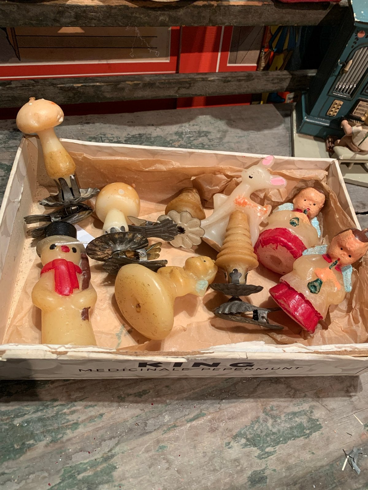 Antieke Kerstboomkaarsen - Diverse Figuren, Gebruikt, T, Ophalen of Verzenden, N