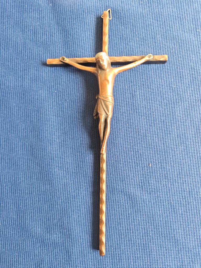 Antiek Koperen Kruisbeeld - 25 cm lang, Antiek en Kunst, Ophalen of Verzenden