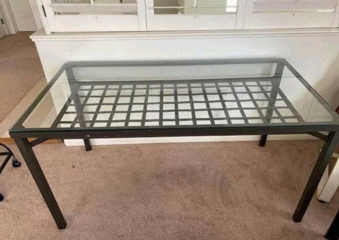 Eettafel Ikea Gränas, glas met metaal., Ophalen, Zo goed als nieuw, Vijf personen of meer, Glas