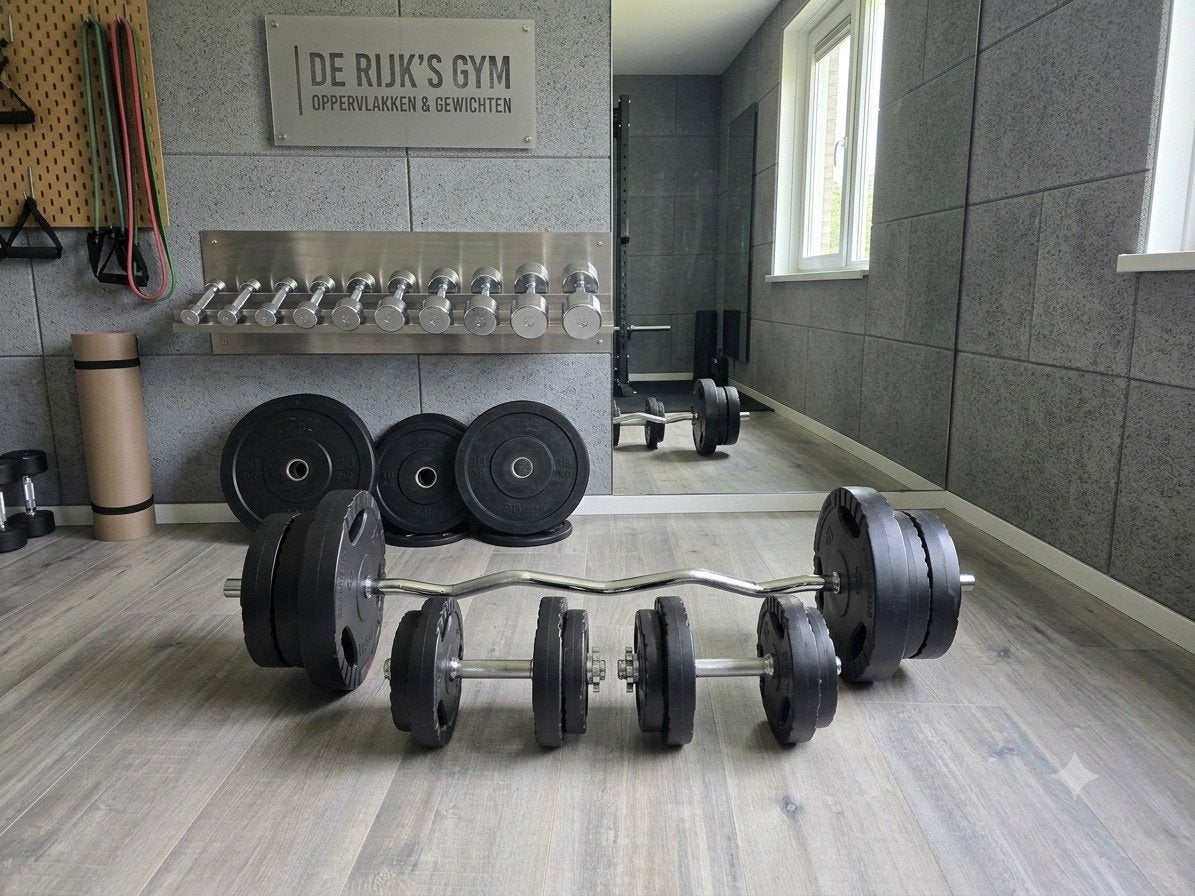 Gorilla Sports dumbbells, curl, stang 55kg schijven, Ophalen, Zo goed als nieuw, Rug, Halterset