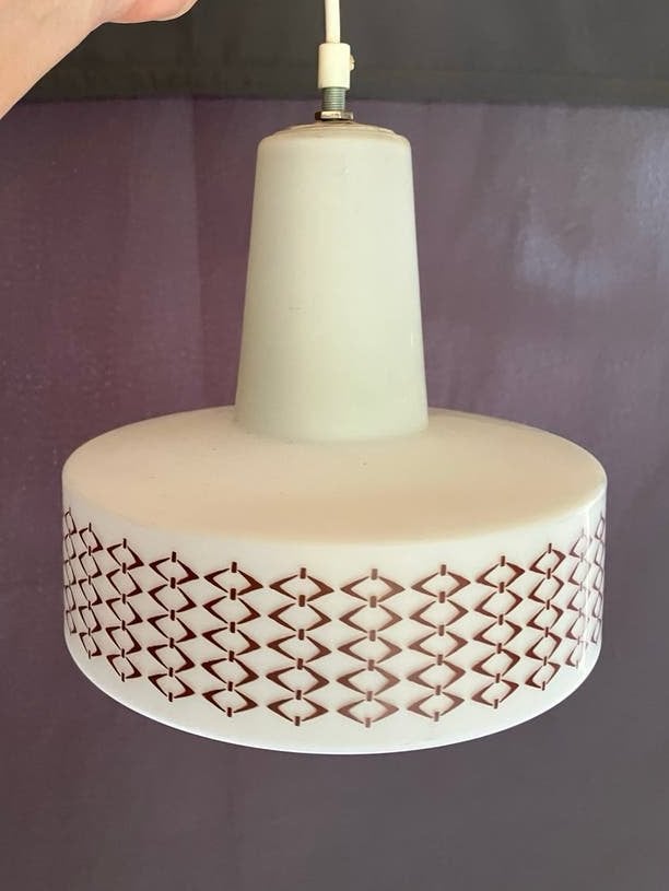 Mid-century hanglamp met geometrisch patroon, Ophalen, Gebruikt, Glas, E27 (groot)
