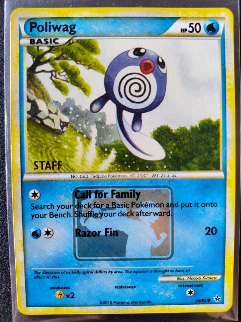 Pokemon league promo holo poliwag staff, Ophalen of Verzenden, Zo goed als nieuw, Losse kaart, Foil
