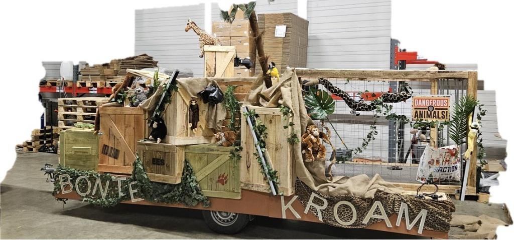 Carnavalswagen Jungle/Safari thema, Ophalen, Gebruikt, Versiering, Carnaval