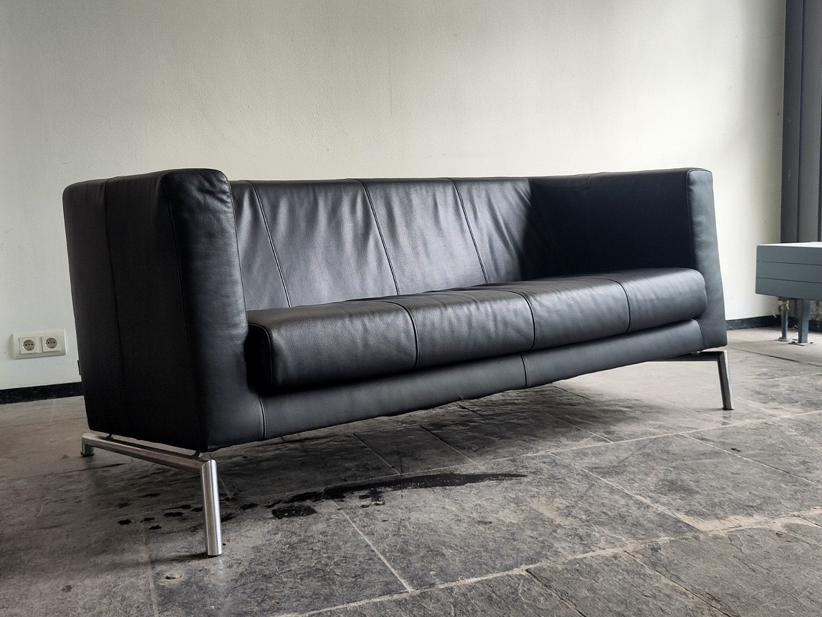 Vintage Montis bank Gerard van den Berg Kubik bankje leer, Gebruikt, ., 150 tot 200 cm, Jaren 80 eighties dutch design