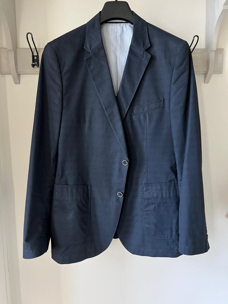 Colbert maat 54 donkerblauw ingeweven ruit dessin Bugatti, Ophalen of Verzenden, Zo goed als nieuw, Maat 52/54 (L), Blauw
