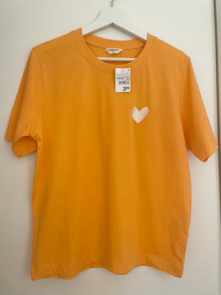 Oranje Zeeman shirt met geborduurd hartje, maat S, nieuw, Nieuw, Oranje, Ophalen of Verzenden, Korte mouw