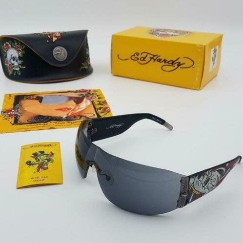 Zonnebril Ed Hardy EHS-010 Black 120 - Wolf - True Love, Overige merken, Zonnebril, Overige kleuren, Nieuw