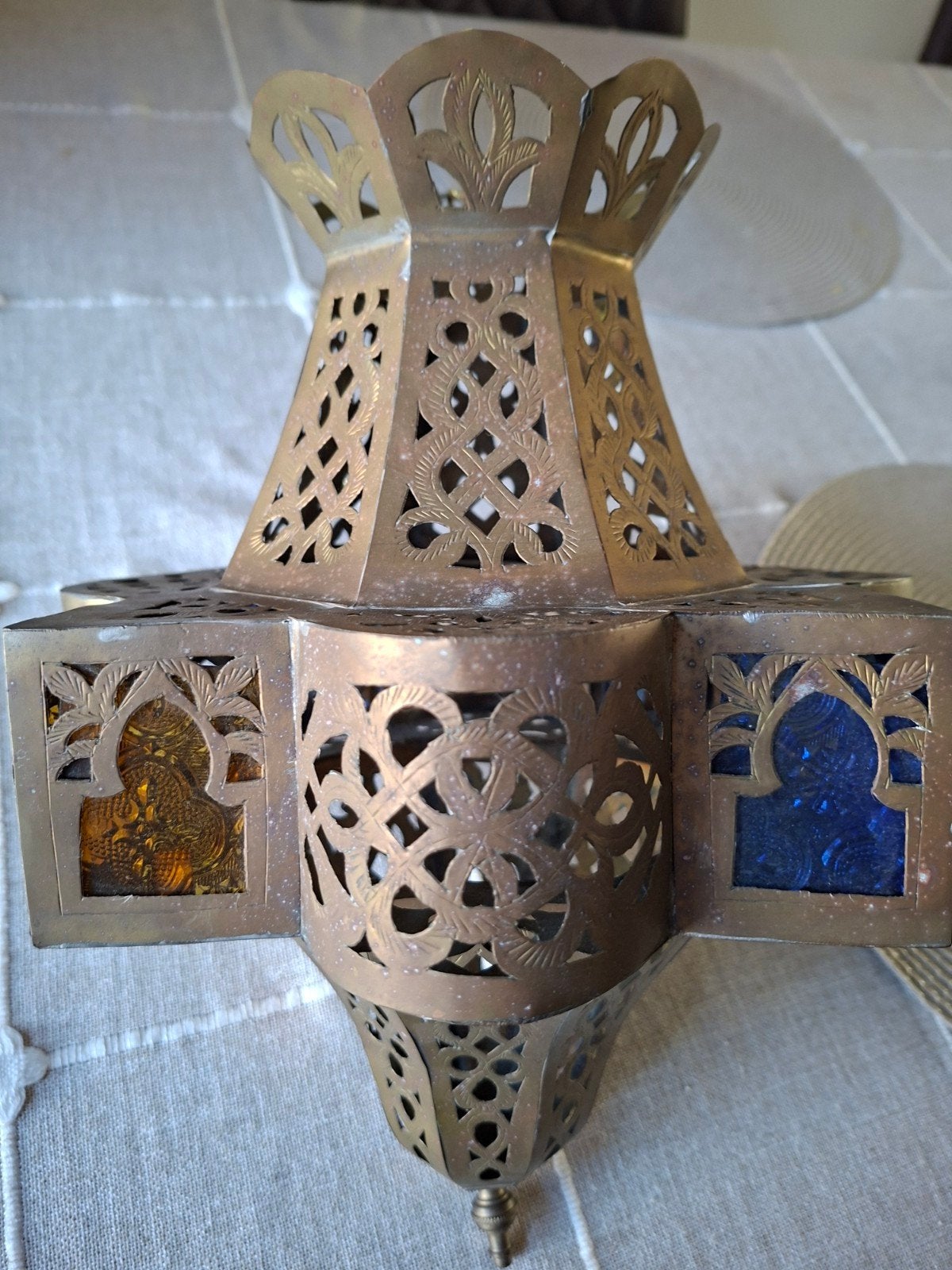 Marokkaanse hanglamp met gekleurd glas, Ophalen, Gebruikt, Glas