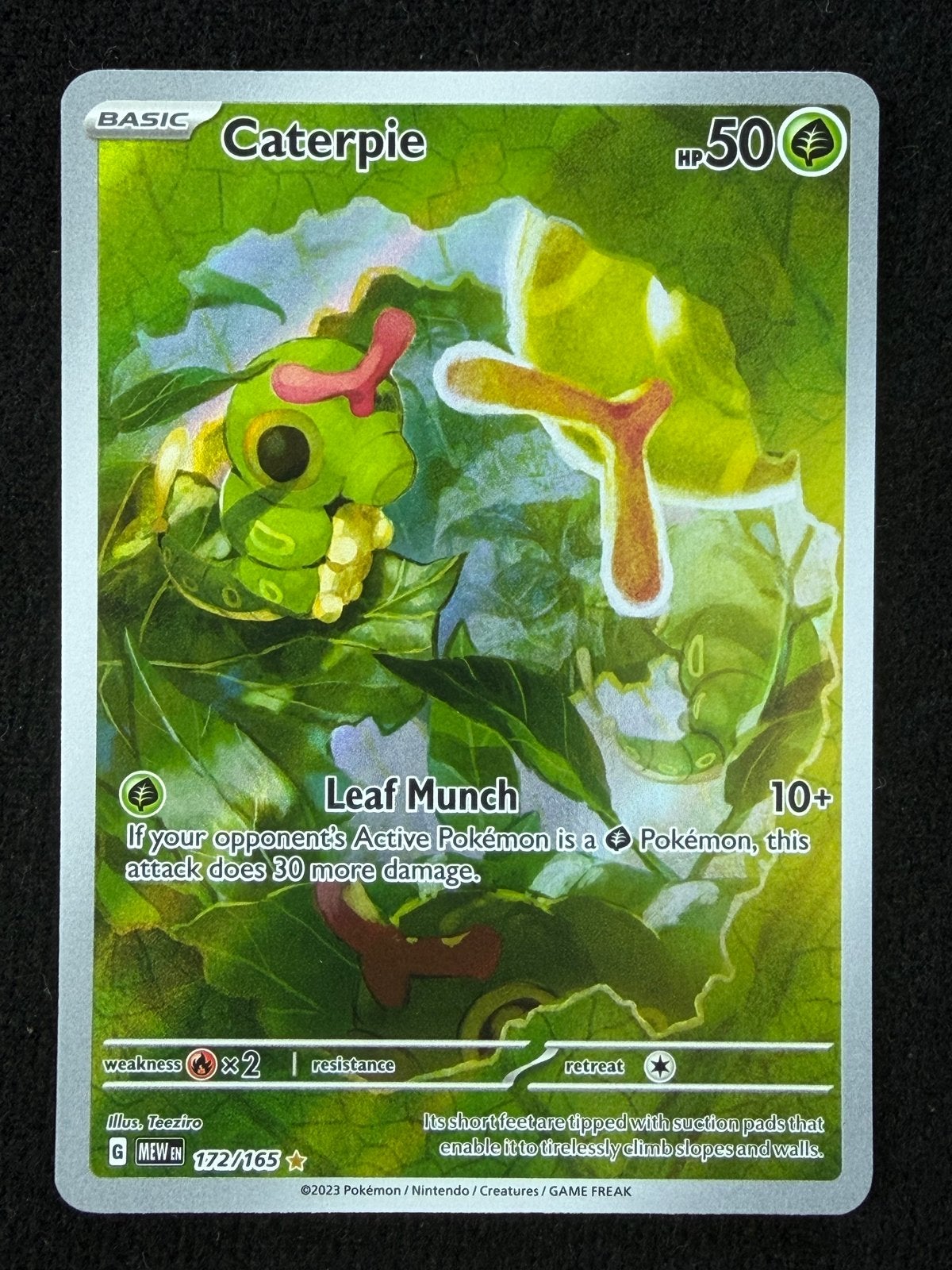 Caterpie 172/165 Pokémon kaart, Ophalen of Verzenden, Zo goed als nieuw, Losse kaart, Foil