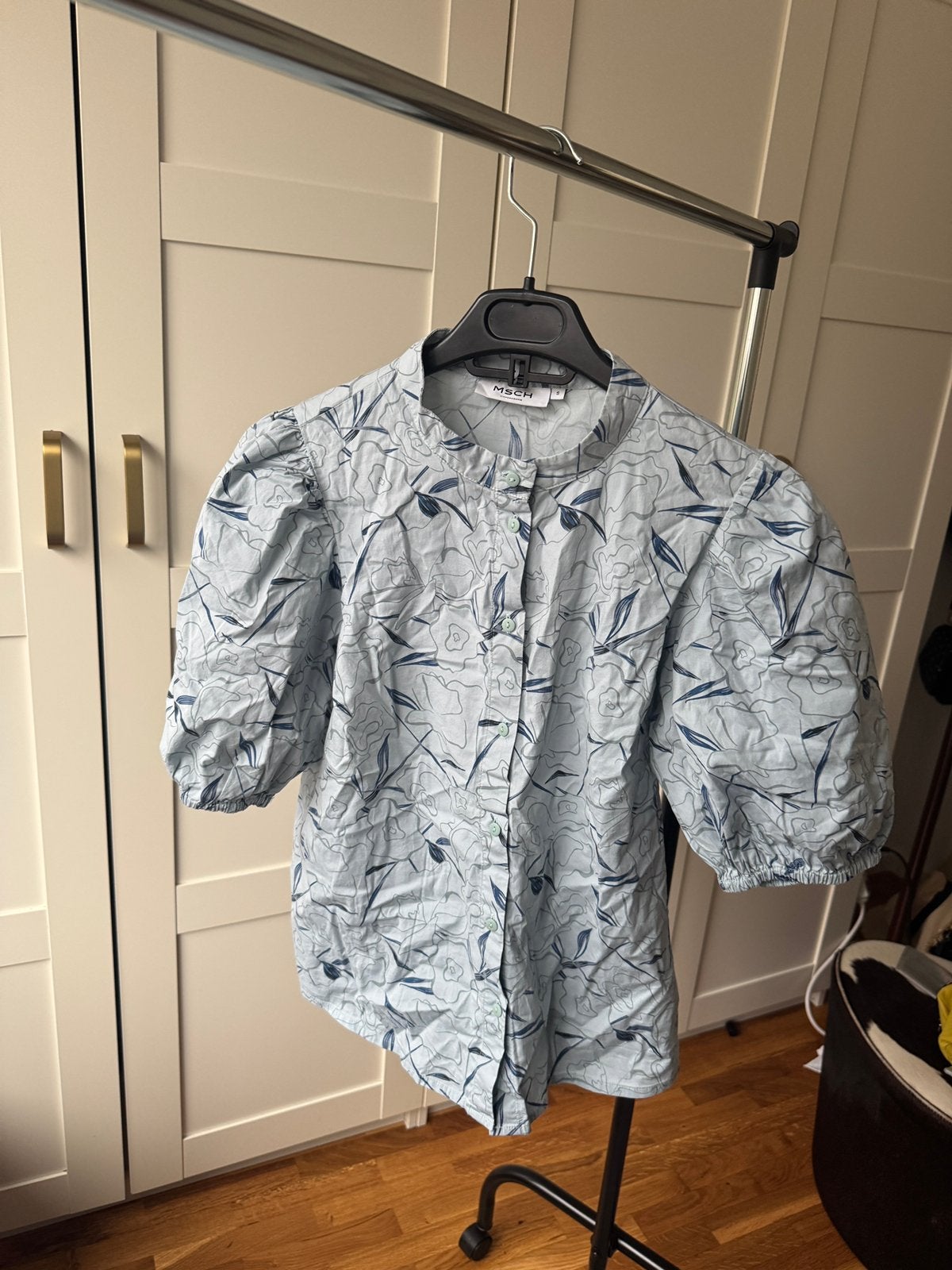 Msch copenhagen Moss licht blauw blouseje pofmouwen, Ophalen of Verzenden, Zo goed als nieuw, Maat 36 (S), Blauw
