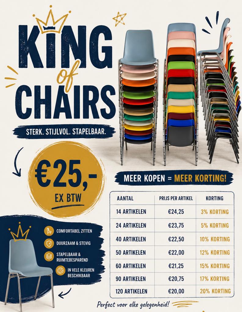 Kantinestoelen stapelbare stoelen stalelstoelen zaalstoelen, Huis en Inrichting, Stoelen, Everardo, Nieuw, Info@everardo.nl, Ophalen of Verzenden