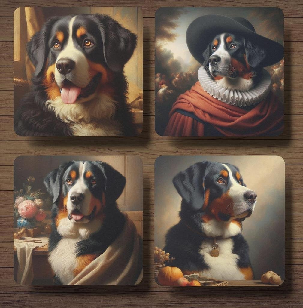 Zwitserse Sennenhond Rembrandt stijl onderzetters met houder, Ophalen of Verzenden, Nieuw