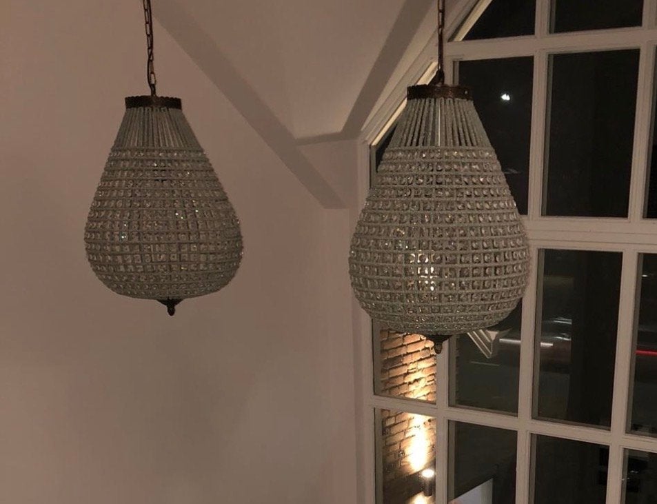 2 Moderne Kristallen Hanglampen - Rofra Home, Huis en Inrichting, Ophalen, Zo goed als nieuw, Glas