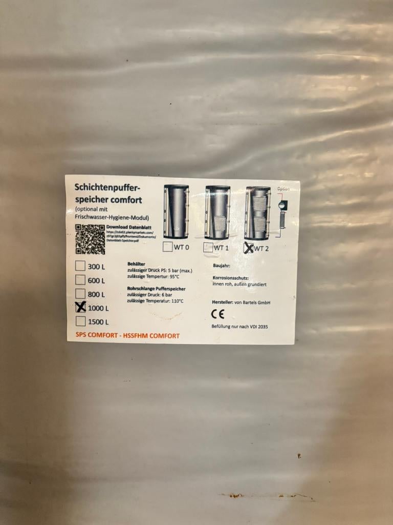 2 stuks 1.000 Liter gelaagde buffervat / opslagtank, Doe-het-zelf en Verbouw, Geisers en Boilers, Ophalen, Gebruikt, 100 liter of meer