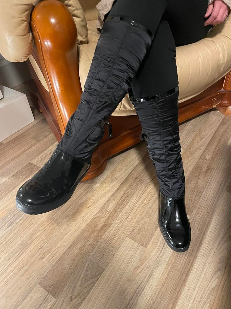 Tod’s Black Patent Leather Nylon Knee High Boots New EU 36, Hoge laarzen, Zwart, Nieuw, Ophalen of Verzenden