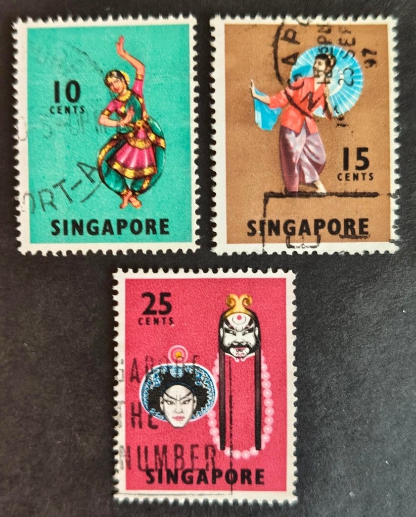 SINGAPORE - dansen en maskers 1968, Verzenden, Gestempeld, Zuidoost-Azië