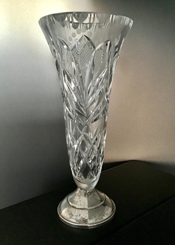 ANTIEKE KRISTAL ZILVEREN VAAS, Ophalen of Verzenden