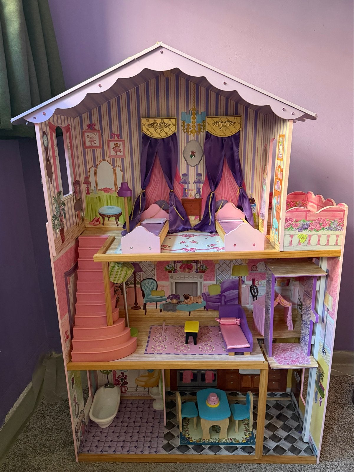 Groot en compleet poppenhuis met meubels, Ophalen, Gebruikt, Poppenhuis