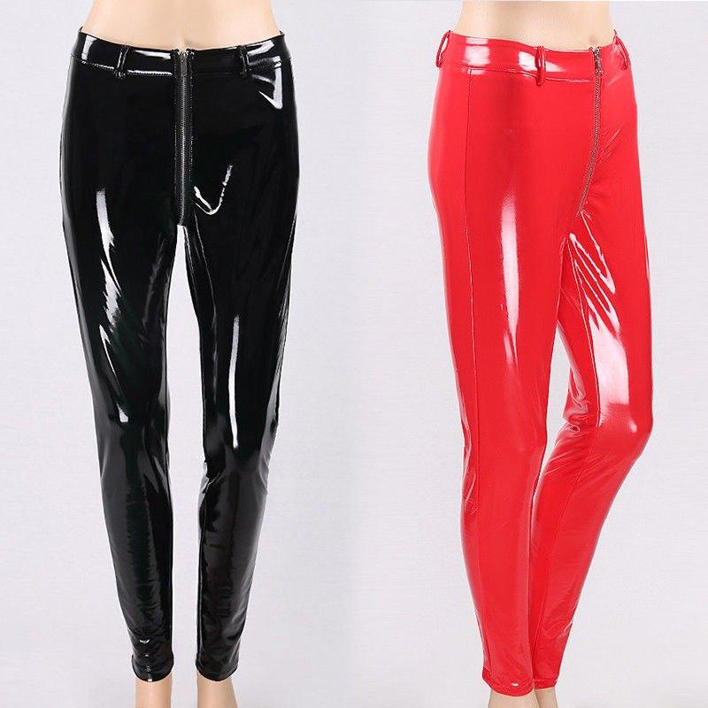 Zwarte rode dames legging wetlook (sexy broek leren vrouwen), Maat 38/40 (M), Overige kleuren, Verzenden, Nieuw