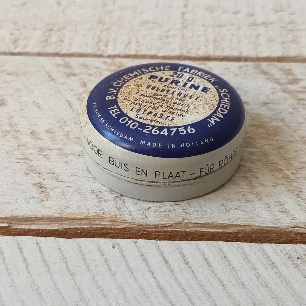 Vintage Purine Soldeervet Blikje - B.V. Chemische Fabriek, Ophalen of Verzenden, Gebruikt