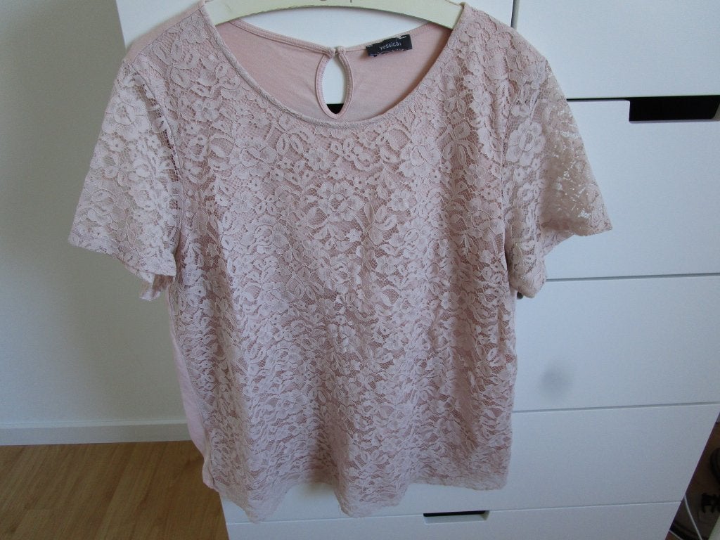 Yessica - roze shirt maat L - kant / tricot, Yessica, Maat 42/44 (L), Ophalen of Verzenden, Korte mouw