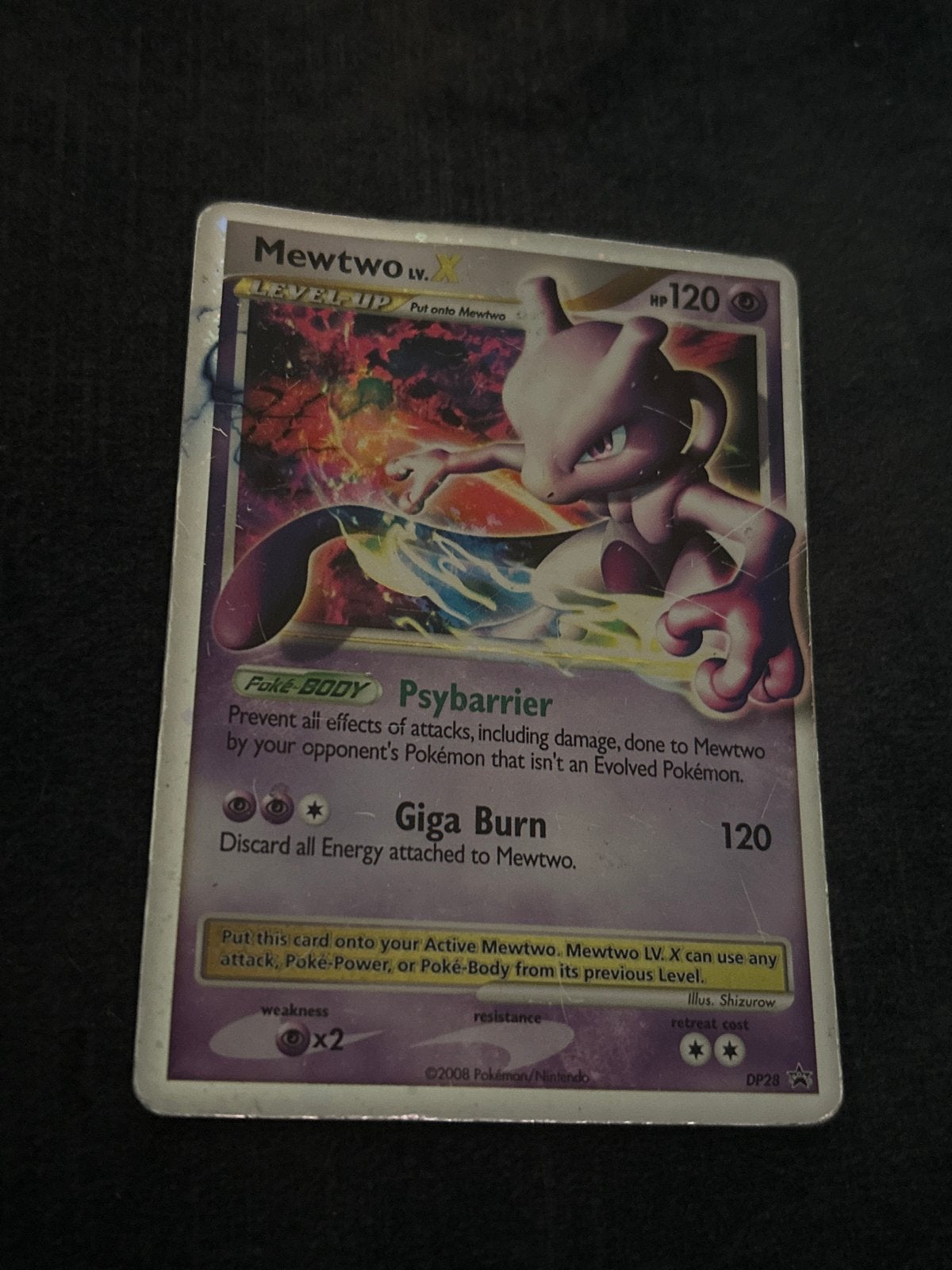 Pokémon Mewtwo LV.X DP28 Black Star Promo 2008, Ophalen of Verzenden, Gebruikt, Losse kaart, Foil