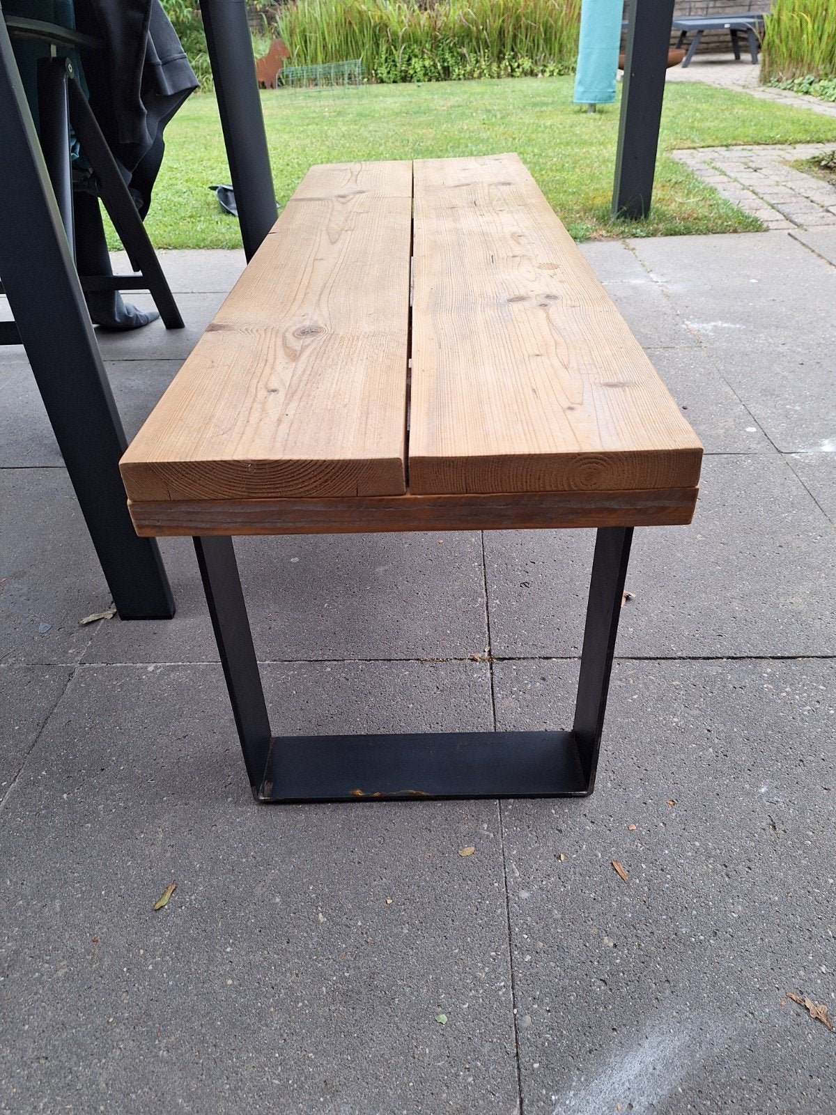Houten salontafel met 1 metalen poot, Ophalen, Gebruikt, 100 tot 150 cm, 50 tot 100 cm