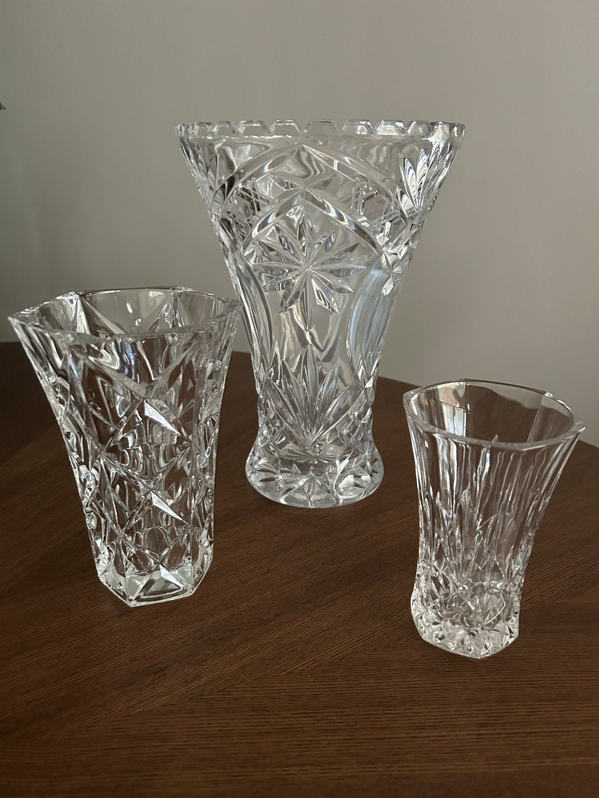 Set van 3 geslepen kristallen vazen, Ophalen of Verzenden