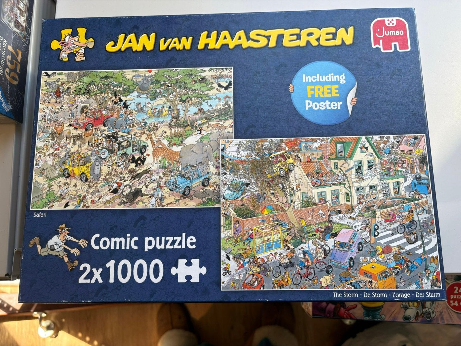 Jan van Haasteren 2x1000 stukjes: Safari & De Storm, Ophalen, 500 t/m 1500 stukjes, Gebruikt, Legpuzzel