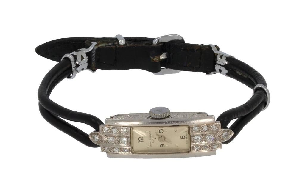 Art Deco diamanten platina horloge antiek dame Baume Mercier, Verzenden, Overige materialen, Armband, Met edelsteen