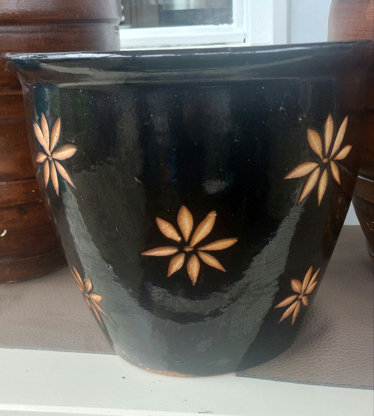 Mooie geglazuurde bloempot, 30 cm doorsnede, 26 cm hoog, Tuin en Terras, Rond, Binnen, Zo goed als nieuw, Minder dan 40 cm
