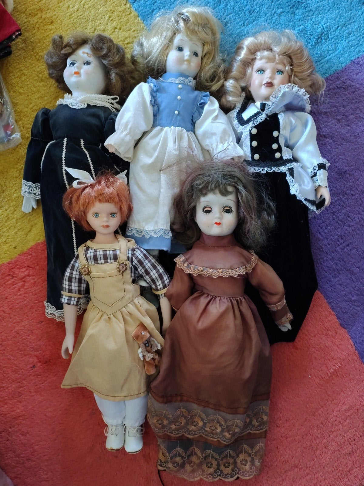 Set van 5 vintage porseleinen poppen - Jaren 80/90, Verzamelen, Poppen, Ophalen of Verzenden