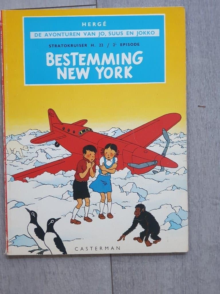 De Avonturen van Jo, Suus en Jokko: Bestemming New York, Boeken, Gelezen, Eén stripboek, Ophalen of Verzenden, Hergé