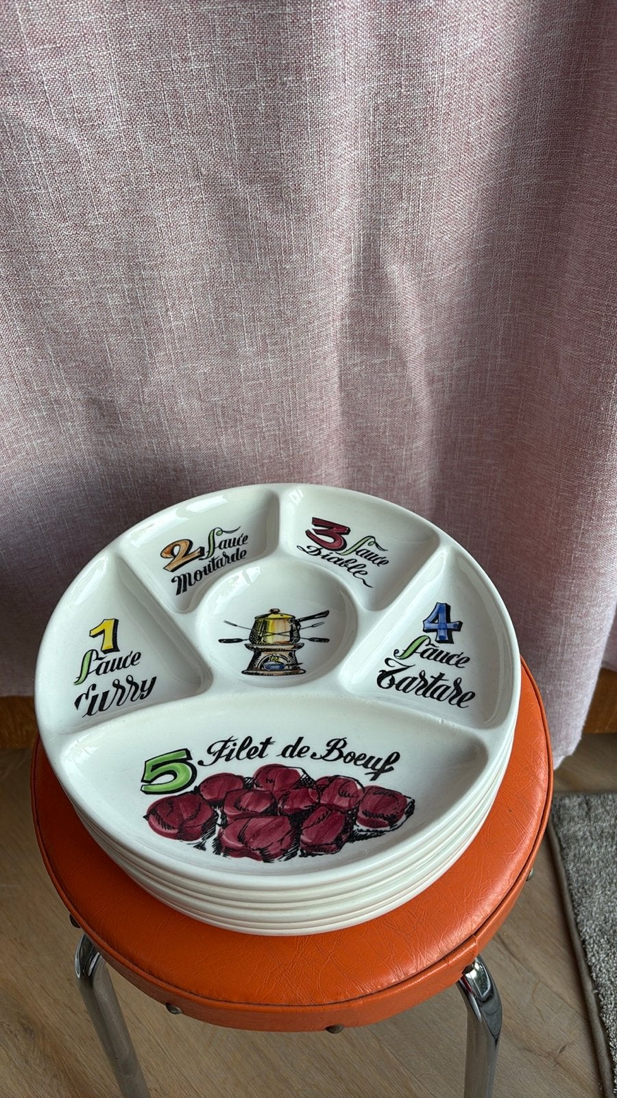 BBQ borden met Franse tekst - set van 6, Huis en Inrichting, Keuken | Servies, Gebruikt, Keramiek, Ophalen of Verzenden, Bord(en)