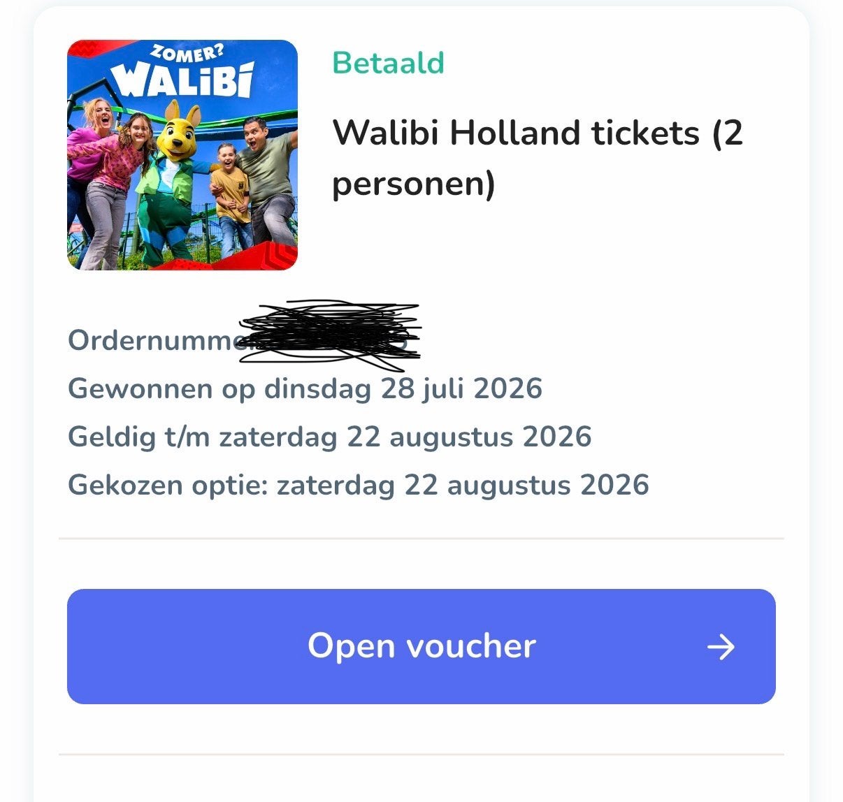 Walibi tickets 2x 22 augustus, Twee personen, Ticket of Toegangskaart