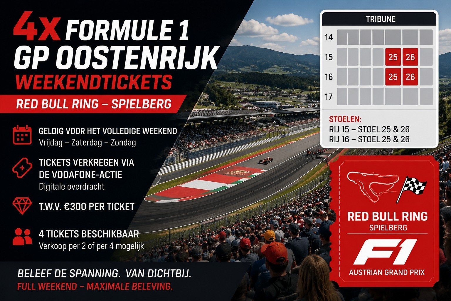 4x Weekend Formule 1 GP Oostenrijk tickets, Drie personen of meer