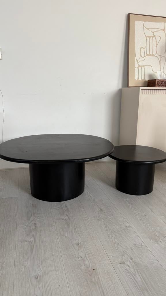 Zwarte japandi tafelset, Ophalen, Zo goed als nieuw, Rond, 50 tot 100 cm