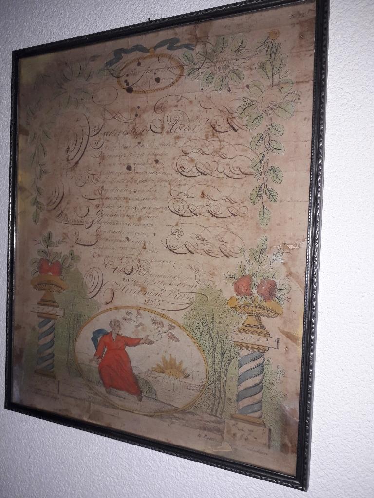 UNIEKE ANTIEKE INGEKLEURDE ETS met NIEUWJAARSWENS uit 1821, Ophalen of Verzenden, Ets, Met tekst, 1800 - 1899